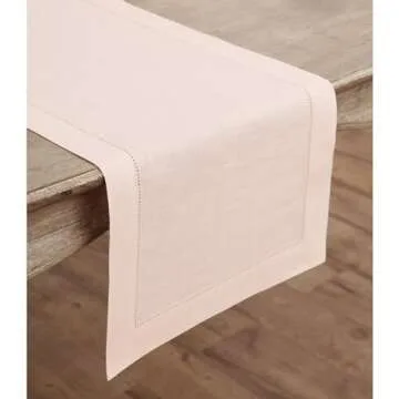 Solino Home Pink Linen Table Runner 90 Inches Long – 100% Pure Linen Classic Hemstitch Table Runne...