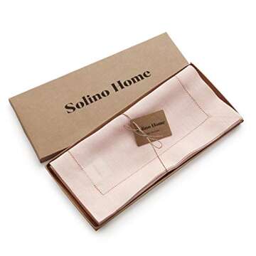 Solino Home Pink Linen Table Runner 90 Inches Long – 100% Pure Linen Classic Hemstitch Table Runner 14 x 90 Inch – Machine Washable Dining Table Runner for Valentines Day, Spring