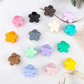 Cute Flower Claw Clips, 15 PCS 1.49 Inch Small Jaw Clips for Women Girls Thin/Medium/Thick Hair, 15 Colors Nonslip Strong Hold Clamps Catch Barrettes Hair Accessories