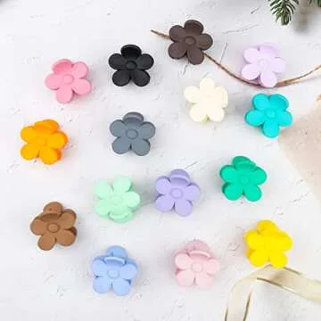 Cute Flower Claw Clips, 15 PCS 1.49 Inch Small Jaw Clips for Women Girls Thin/Medium/Thick Hair, 15 Colors Nonslip Strong Hold Clamps Catch Barrettes Hair Accessories