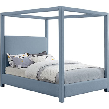 Meridian Furniture EmersonSkyBlu-K Mid Century Modern Canopy Bed in Sky Blue, King Size, Lush Comfor...