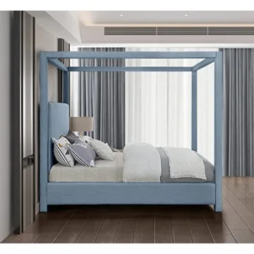 Stylish Sky Blue Modern Canopy Bed by Meridian Furniture