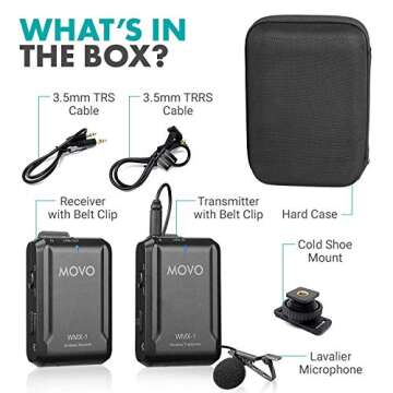 Movo WMX-1 2.4GHz Wireless Lavalier Microphone System Compatible with DSLR Cameras, Camcorders, iPhone, Android Smartphones, and Tablets (200' ft Audio Range)