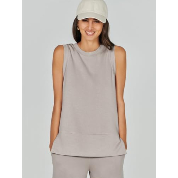 ANRABESS Women's 2 Piece Sets Summer Outfits Sleeveless Wide Leg Tracksuits Casual Sweat Sets Lounge Sweatsuits Light Khaki Large