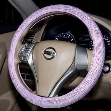 Chic Purple Bling Steering Wheel Cover with Colorful Diamonds for Women 15 Inch