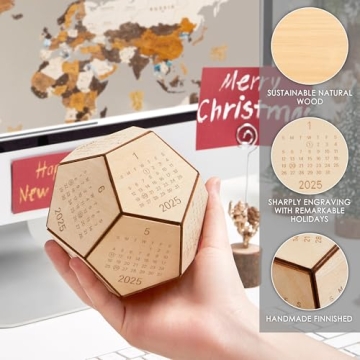 2025 Wood Desk Calendar, New Year Gifts, Dodecahedron Cube Calendar, Perpetual Calendar, Gifts For Employees From Boss, Dungeons and Dragons gifts, Christmas Gifts for Coworkers, DND Gift Idea