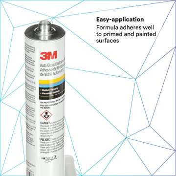 3M Auto Glass Urethane Windshield Adhesive, 08693, Medium Viscosity, High-Strength, Fast-Curing, 310 mL/10.5 fl oz Cartridge , Black