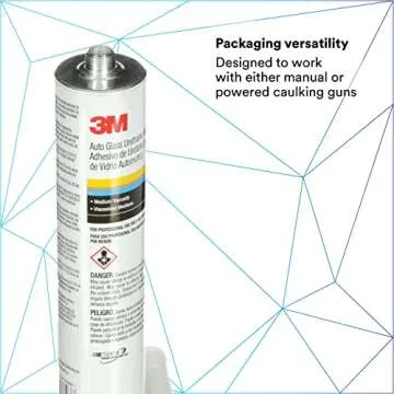 3M Auto Glass Urethane Windshield Adhesive, 08693, Medium Viscosity, High-Strength, Fast-Curing, 310 mL/10.5 fl oz Cartridge , Black