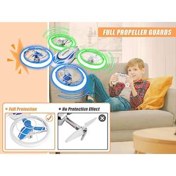Heygelo S60 Drones for Kids, Mini Drone with LED Lights for Beginners, RC Quadcopter with Altitude Hold and Headless Mode, Full Propeller Protect, 3D Flips, 2 Batteries, Toys Gifts for Boys Girls