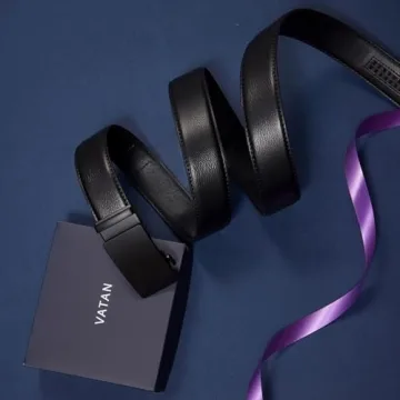 VATAN Men's Belt Leather Ratchet Belt for Men Dress Casual Every Day with Adjustable Buckle, Trim to Fit (Black, 28" to 34" Waist Adjustable)