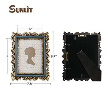 Sunlit Vintage Picture Frame 5x7 Inch, Luxury Antique Photo Frames with Glass Front, Photo Display, ...