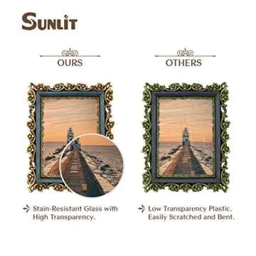 Sunlit Vintage Picture Frame 5x7 Inch, Luxury Antique Photo Frames with Glass Front, Photo Display, Tabletop Wall Hanging, Gift Ideas, Gold and Blue