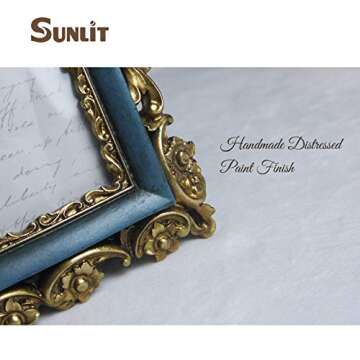 Sunlit Vintage Picture Frame 5x7 Inch, Luxury Antique Photo Frames with Glass Front, Photo Display, Tabletop Wall Hanging, Gift Ideas, Gold and Blue