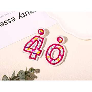Beaded Birthday Earrings for Women 40th 30th 21th Happy Birthday Earrings Statement Celebration Holiday Drop Dangle Earrings Birthday Festive Party Jewelry Gifts (40)
