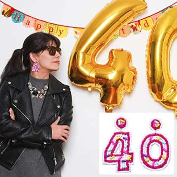 Beaded Birthday Earrings for Women 40th 30th 21th Happy Birthday Earrings Statement Celebration Holiday Drop Dangle Earrings Birthday Festive Party Jewelry Gifts (40)