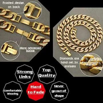 IDRUPACE Cuban Link Chain for Men with Rhinestones