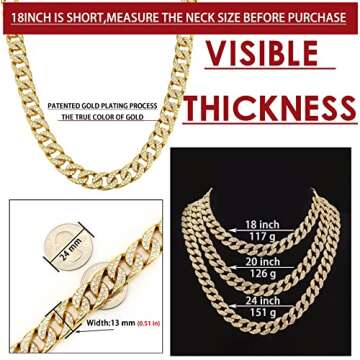 IDRUPACE Cuban Link Chain for Men with Rhinestones
