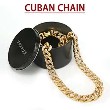 IDRUPACE Cuban Link Chain for Men with Rhinestones