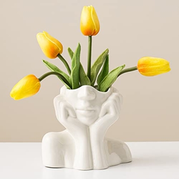DHYXZCA White Ceramic Face Vase, Female Form Head Half Body Bust Vases Boho Feminist Minimalism Deco...