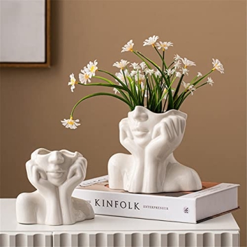 Elegant White Ceramic Face Vase for Modern Homes