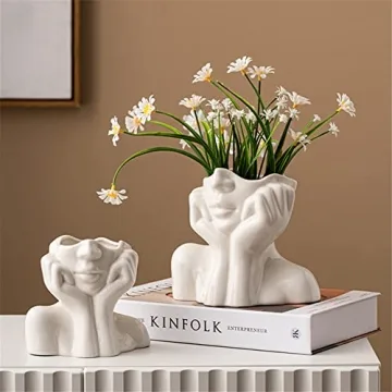Elegant White Ceramic Face Vase for Modern Homes