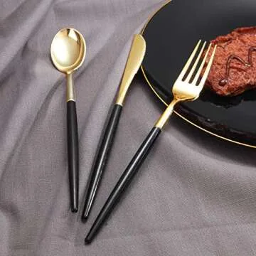 Gold Plastic Silverware Set - 144 PCS Disposable Cutlery