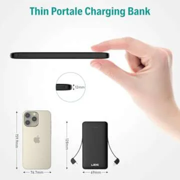 LJEHC Slim Power Bank with Built in Cable,Ultra Compact Lightweight Portable Charger 10000mAh,Small ...