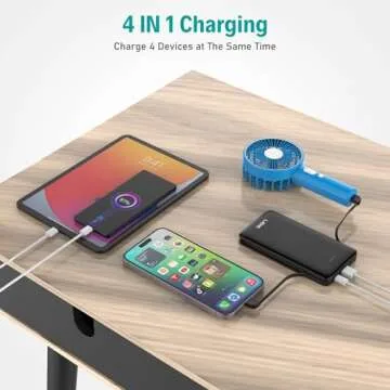 LJEHC Slim Power Bank with Built in Cable,Ultra Compact Lightweight Portable Charger 10000mAh,Small Fast Charging USB C Travel External Battery Pack Clutch Charger for iPhone, Samsung,Android