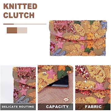 Stylish QTKJ Sequin Embroidered Straw Clutch for Women