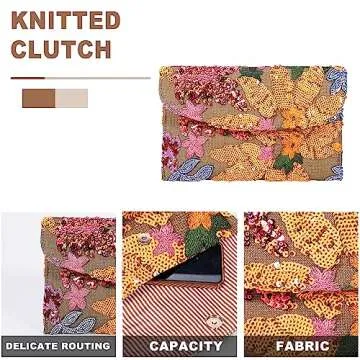 Stylish QTKJ Sequin Embroidered Straw Clutch for Women