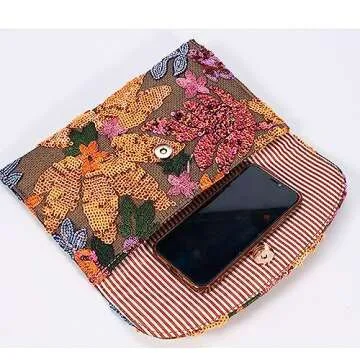 Stylish QTKJ Sequin Embroidered Straw Clutch for Women
