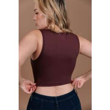Almere Contour Tank Top for Women, Sleeveless High-Neck Cropped Double Lined Seamless Fabric, Medium, Clay