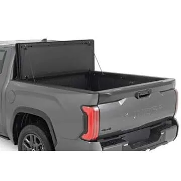 Rough Country Hard Tri-Fold Flip Up Truck Bed Tonneau Cover for Toyota Tundra (2022-2025) - Fits 5'7" (66.7") Bed, All-Weather, Flush Aluminum Panels