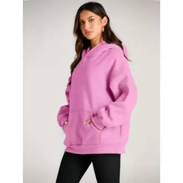 Trendy Queen Womens Oversized Hoodies Fleece Sweatshirts Long Sleeve Sweaters Pullover Fall Outfits Winter Clothes Pink S