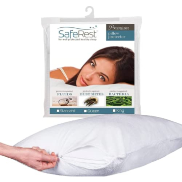 SafeRest Pillow Protector - Pack of 1 - Standard Size Waterproof Pillow Cover - Zippered Pillow Enca...