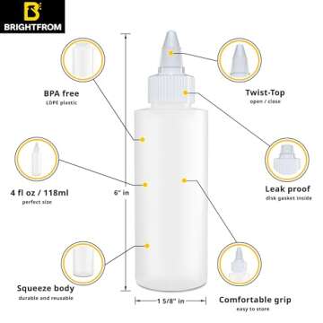 BRIGHTFROM Condiment Squeeze Bottles, 4 OZ Empty Squirt Bottle with Twist Top Cap, Leak Proof - Grea...