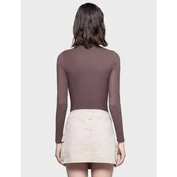 PUMIEY Long Sleeve Shirts for Women Crew Neck Slim Fit Tops Sexy Basic Tee, Pimento X-Small