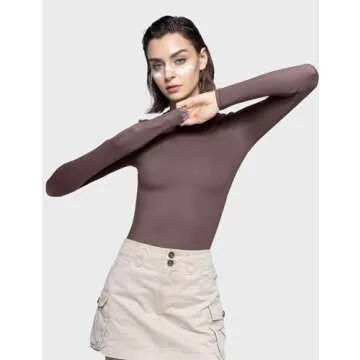 PUMIEY Long Sleeve Shirts for Women Crew Neck Slim Fit Tops Sexy Basic Tee, Pimento X-Small