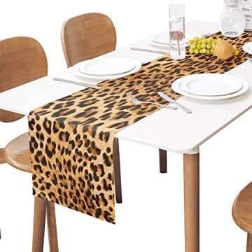 Leopard Print Table Runner-Cotton linen-Long 72 inche Cheetah Print Dresser Scarves,Animal Tablerunn...