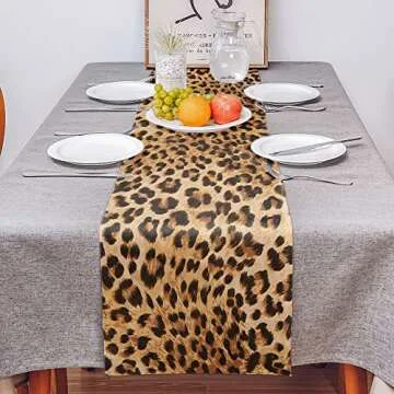 Leopard Print Table Runner-Cotton linen-Long 72 inche Cheetah Print Dresser Scarves,Animal Tablerunner for Kitchen Coffee/Dining/Sofa/End Table Bedroom Home Living Room,Scarf Decor for Holiday Dinner