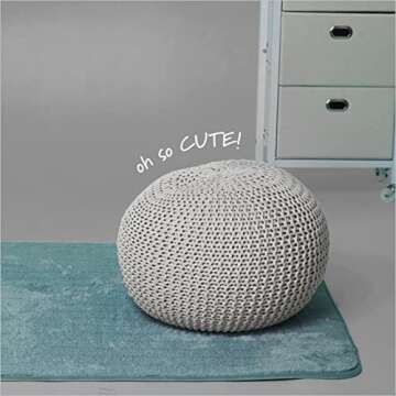 Urban Lifestyle Round Knit Pouf - Hand Woven Cotton, Ivory