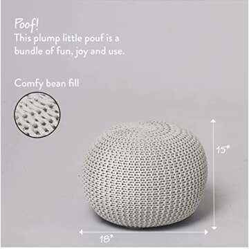 Urban Lifestyle Round Knit Pouf - Hand Woven Cotton, Ivory