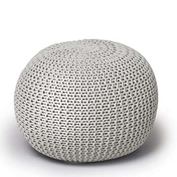 Urban Lifestyle Round Knit Pouf - Hand Woven Cotton, Ivory