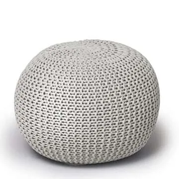 Urban Lifestyle Round Knit Pouf - Hand Woven Cotton, Ivory