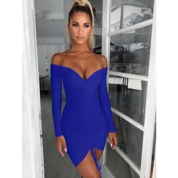 XXTAXN Women's Elegant Ruched Mini Dress in Blue