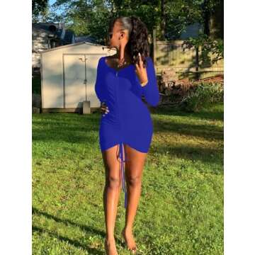XXTAXN Women's Sexy Elegant Long Sleeve Off The Shoulder Ruched Mini Dress RoyalBlue