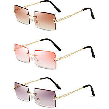 Weewooday 3 Pairs Rimless Rectangle Sunglasses Tinted Frameless Eyewear Vintage Transparent Y2K Glas...
