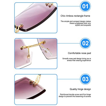 Trendy 3 Pairs Rimless Rectangle Sunglasses for Everyone