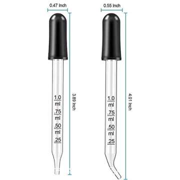 Eye Dropper for Essential Oils, Pipettes Dropper with Black Rubber Head, Calibrated Thick Glass Medicine Dropping Pipettes, 1ml Dropper Measurer, Dropper for Liquids, Straight-Tip, Bent-Tip, 5 Packs