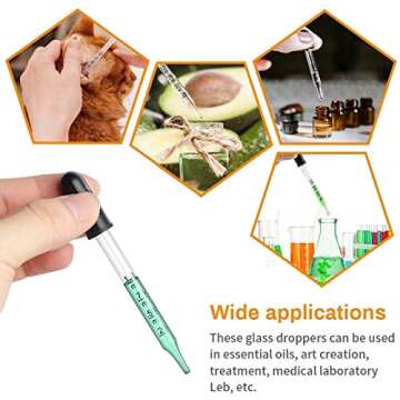 Eye Dropper for Essential Oils, Pipettes Dropper with Black Rubber Head, Calibrated Thick Glass Medicine Dropping Pipettes, 1ml Dropper Measurer, Dropper for Liquids, Straight-Tip, Bent-Tip, 5 Packs